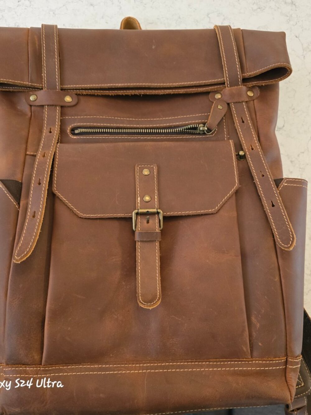 Brown Leather Backpack with Quilted Back - Picture 4 of 8